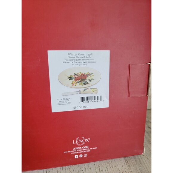 Lenox winter greetings cheese plate‎ Knife red cardinal Xmas set - Picture 6 of 6